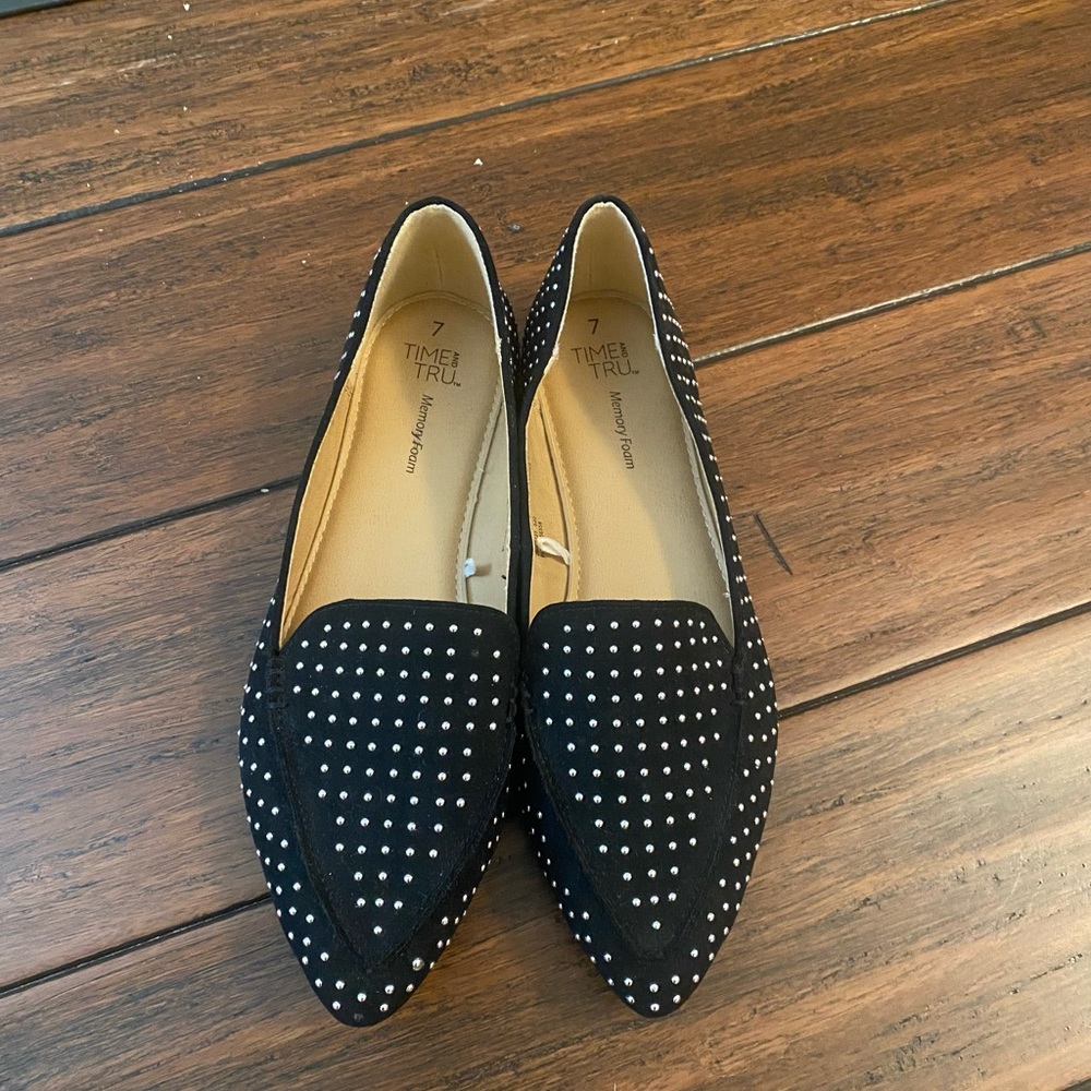 Time and Tru Black Studded Loafers